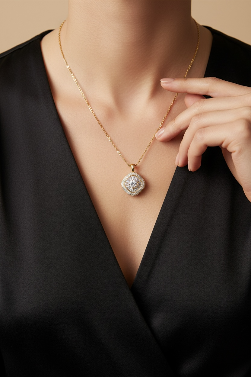 18k Gold Finish Amira Pendant with Chain on Pure 925 Silver