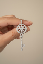 Diamond Studded Key Pendant with Chain on Pure 925 Silver