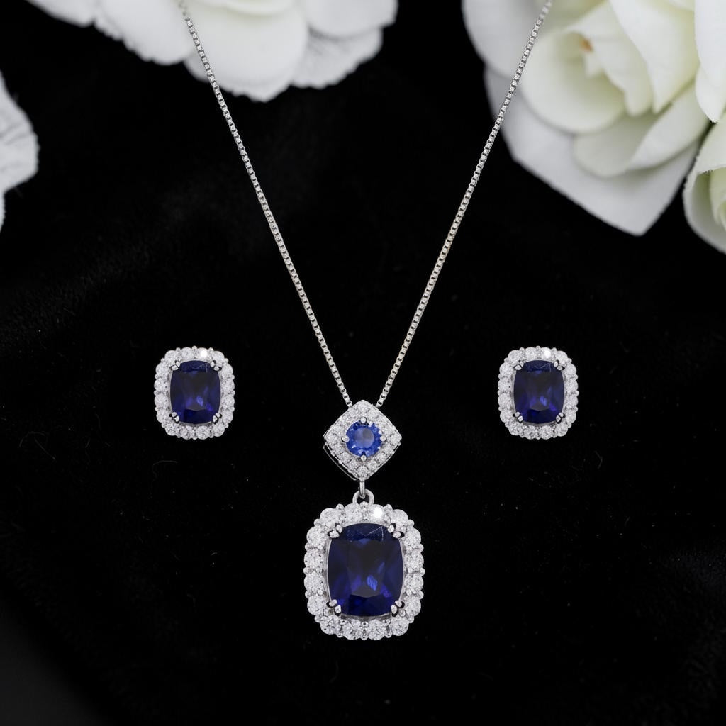 Ultra Premium Vibrant Blue REYSA Pendant Set on Pure 925 Silver