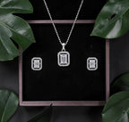 Premium Emerald Cut Solitaire Pendant Set with Premium Screw Back Studs on pure 925 Silver