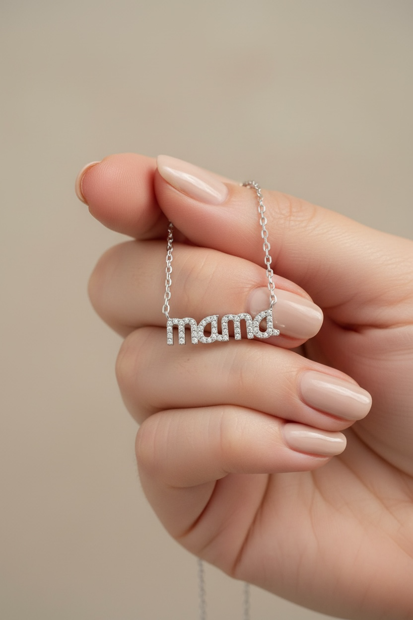 Studded Mama Pendant with chain on Pure 925 Silver