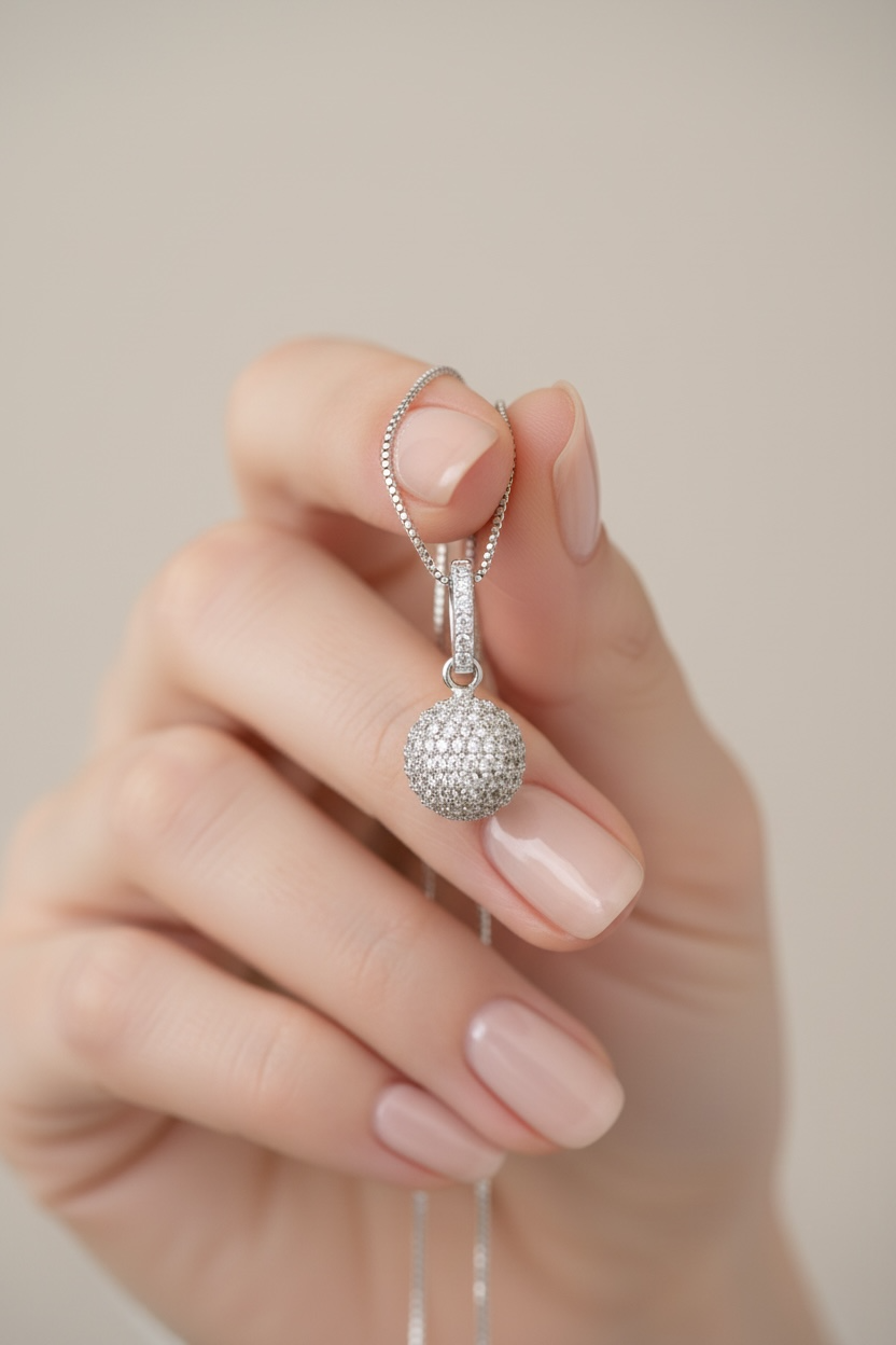 Invisible Setting Disco Ball Rylin Pendant with Chain on Pure 925 Silver