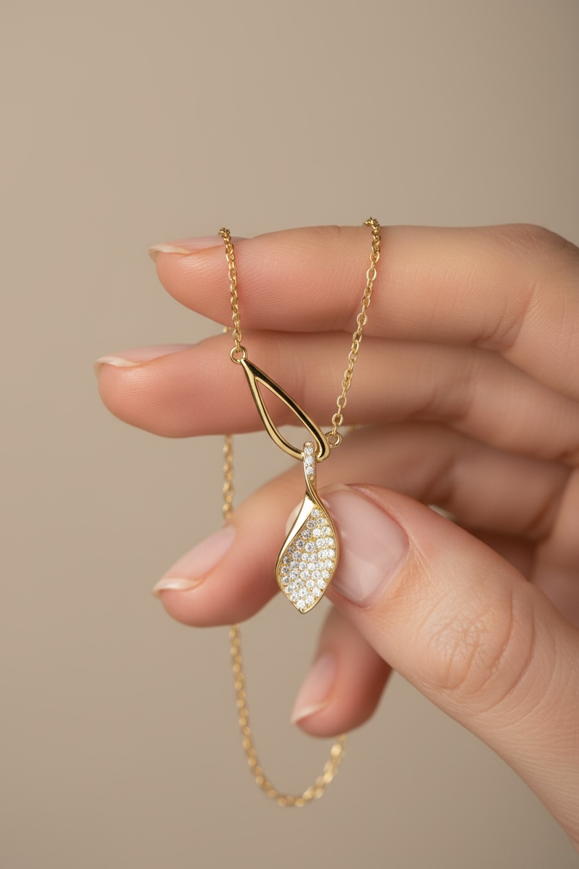 Exclusive Entangled in Love Diamond Studded Leaf Pendant with Chain on pure 925 Silver