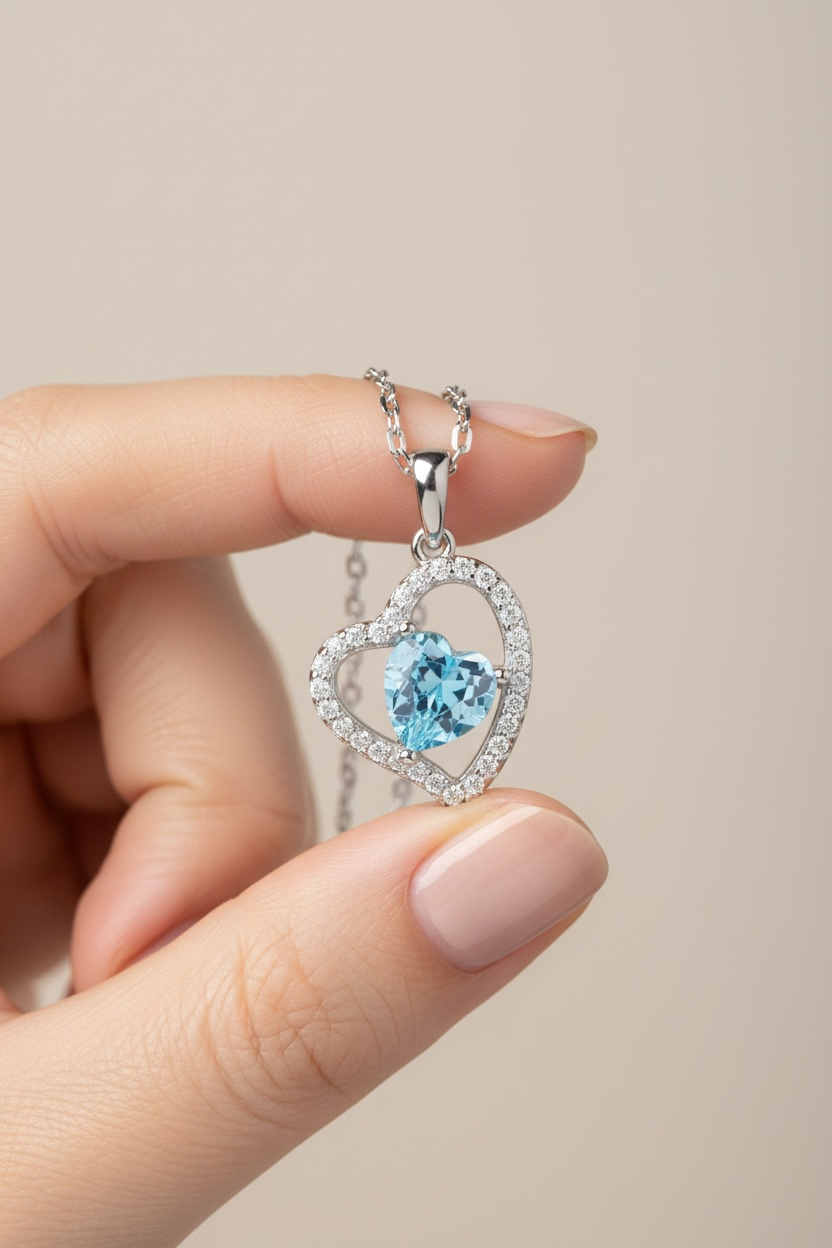Corin Blue Heart Pendant With Chain On Pure 925 Silver