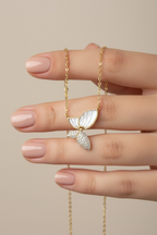 18K Gold Finish Mother of Pearl Butterfly Seren Pendant with Chain on Pure 925 Silver