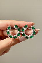 Minel Green stone Round Earrings on pure 925 Silver