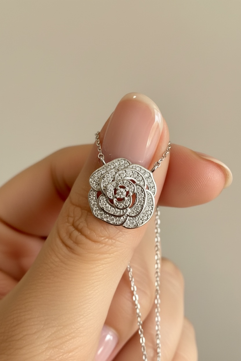 ROIS Rose pendant with chain on pure 925 Silver