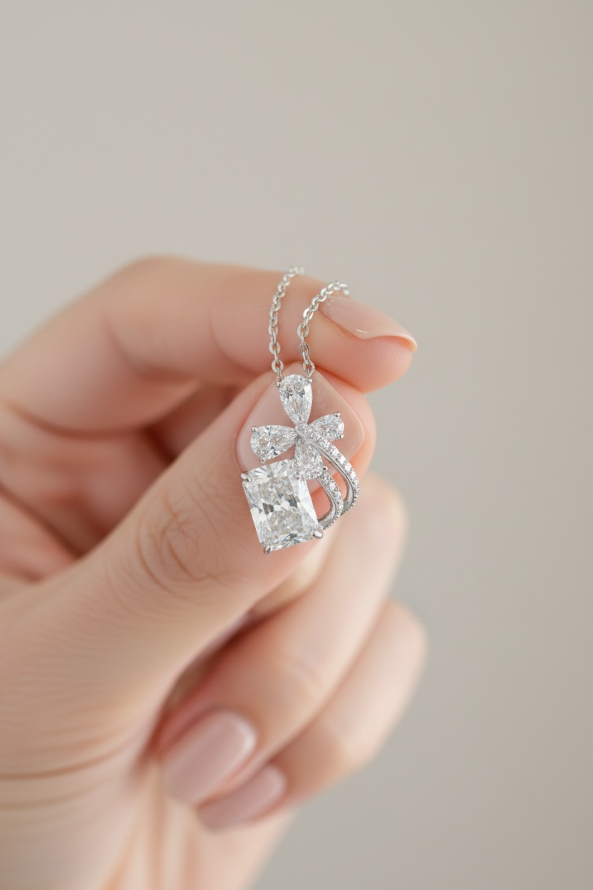 HIKARI Twinkle Bow Pendant with Chain on pure 925 Silver