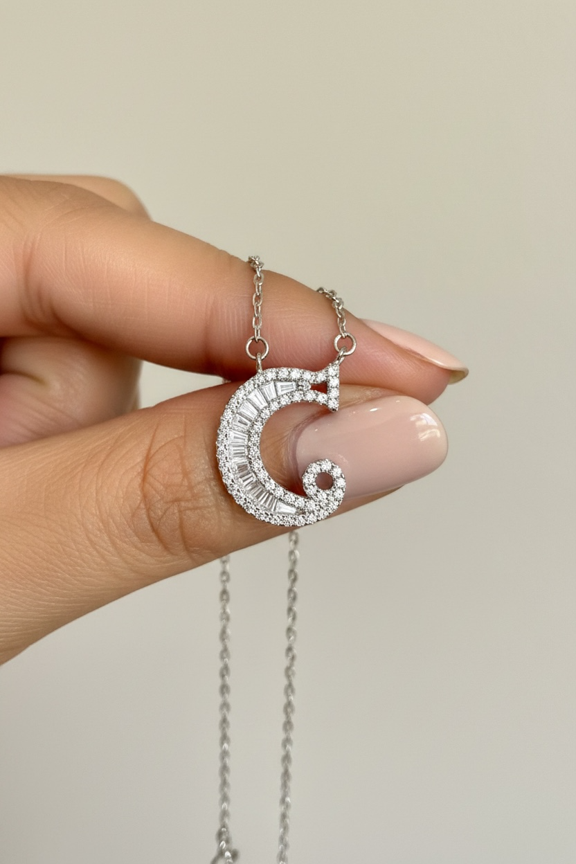 Studded Initial Pendant on Pure 925 Silver