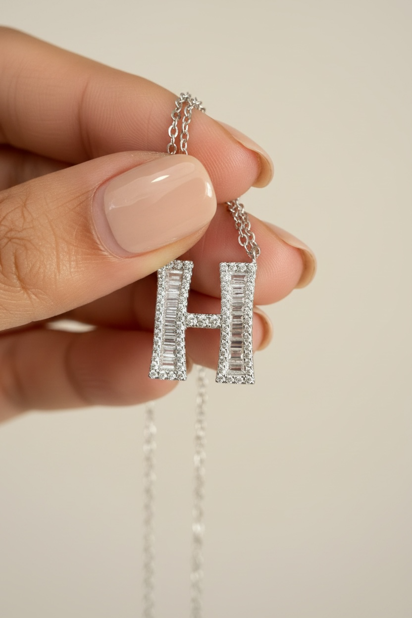 Studded Initial Pendant on Pure 925 Silver
