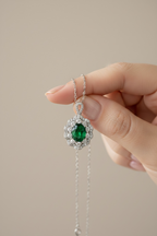 Premium Emerald and Diamond Cluster Flory Pendant with Chain on Pure 925 Silver