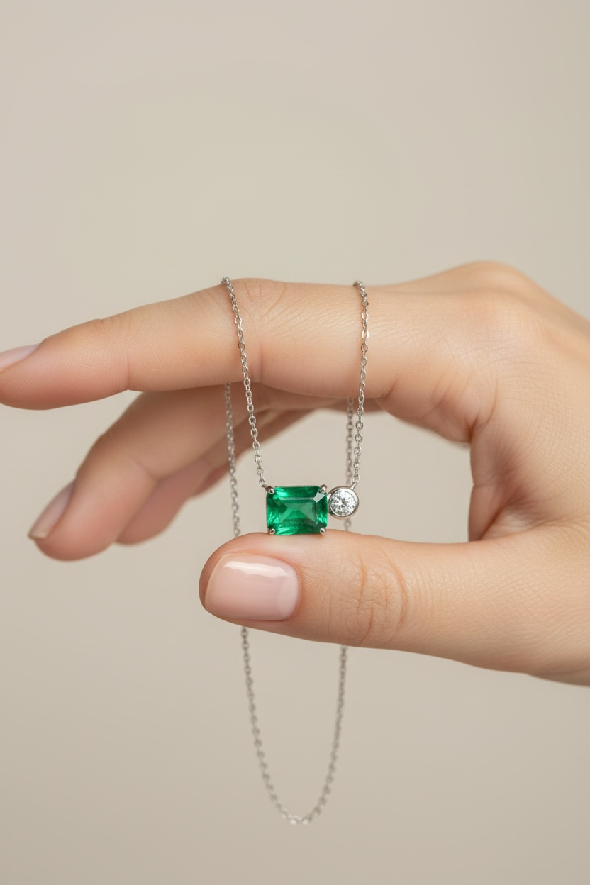 VIRE Green Stone Pendant with Chain on pure 925 Silver