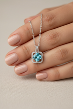 Delva Blue Solitaire Pendant With Chain on 925 Silver
