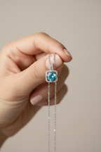 Delva Blue Solitaire Pendant With Chain on 925 Silver