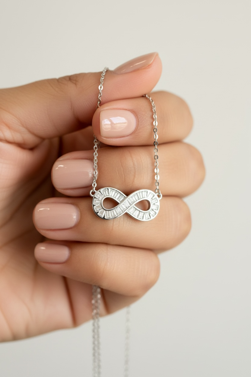Infinity Pendant in White Gold Finish on pure 925 Silver