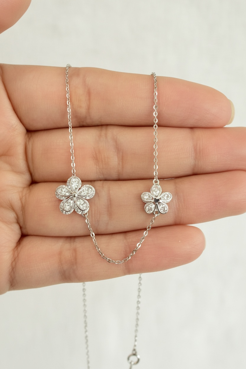 NIRA Spaced Flowers Necklace on pure 925 Silver