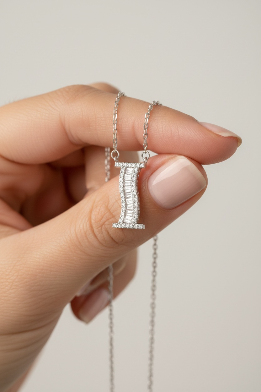 Studded Initial Pendant on Pure 925 Silver