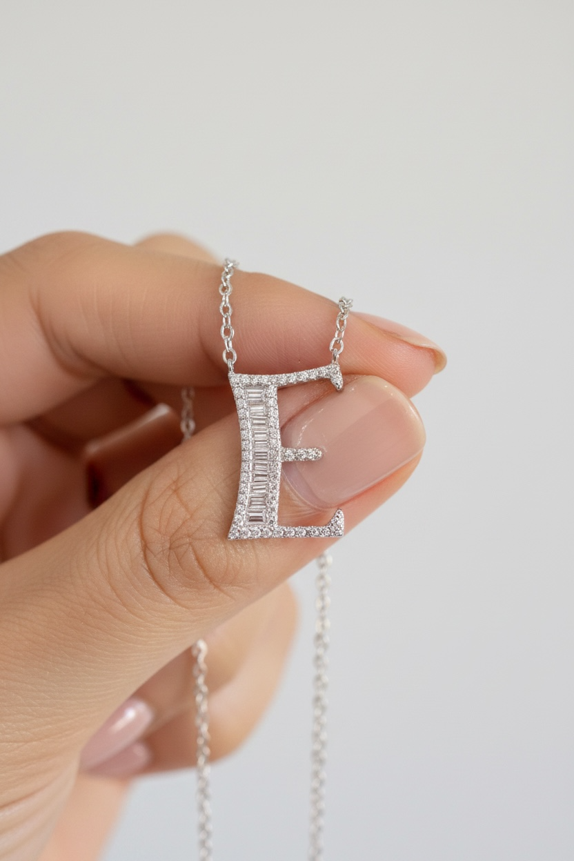 Studded Initial Pendant on Pure 925 Silver