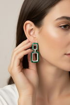 LINEA Baguette Diamond & Emerald Long Earrings on pure 925 Silver