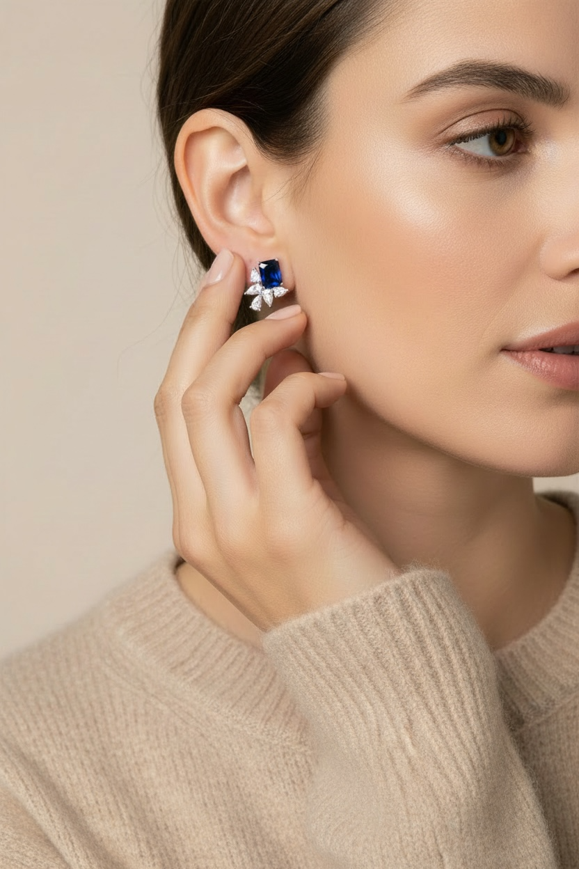 Ultra Premium CORIN Hydro Blue Sapphire Drop Solitaire Crystal Earrings on Pure 925 Silver