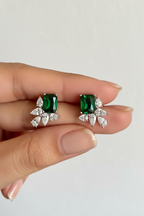 Ultra Premium AZAL Hydro Emerald Drop Solitaire Crystal Earrings on Pure 925 Silver