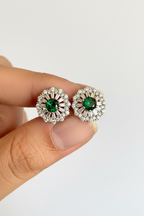 Studded Green Emerald Georgia Studs with Centre Green Emerald on Pure 925 Silver.