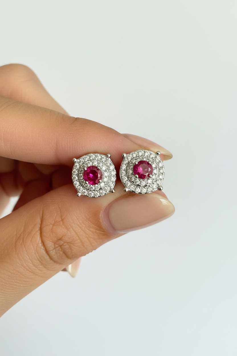 SOFIE Ruby Diamond Studs on pure 925 Silver