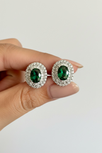 REEVA Oval Emerald Solitaire Studs on Pure 925 Silver