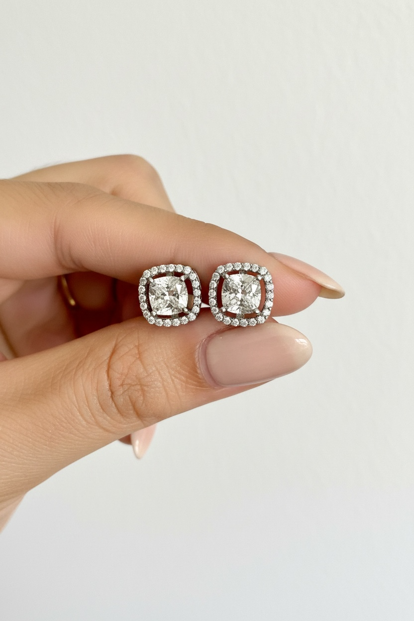 1.3 Carat Cushion Cut VERA Solitaire studs with premium screw backs