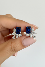 Ultra Premium CORIN Hydro Blue Sapphire Drop Solitaire Crystal Earrings on Pure 925 Silver