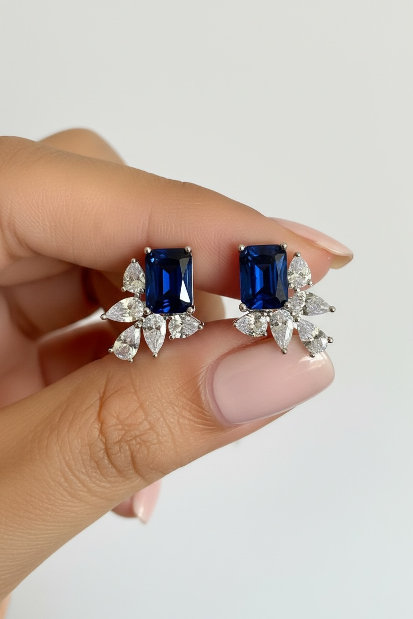 Ultra Premium CORIN Hydro Blue Sapphire Drop Solitaire Crystal Earrings on Pure 925 Silver