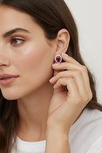 LIOR Diamond Oval Ruby Solitaire Studs on 925 Silver