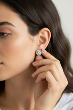 Navie 1.3 Carat Each Classic Halo Studs with Premium Screw  on pure 925 Silver