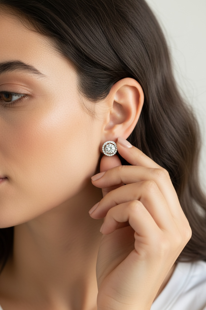 Navie 1.3 Carat Each Classic Halo Studs with Premium Screw  on pure 925 Silver