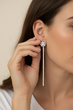 VIDA Diamond Studded with Baguette Skye Long Earring on Pure 925 Silver