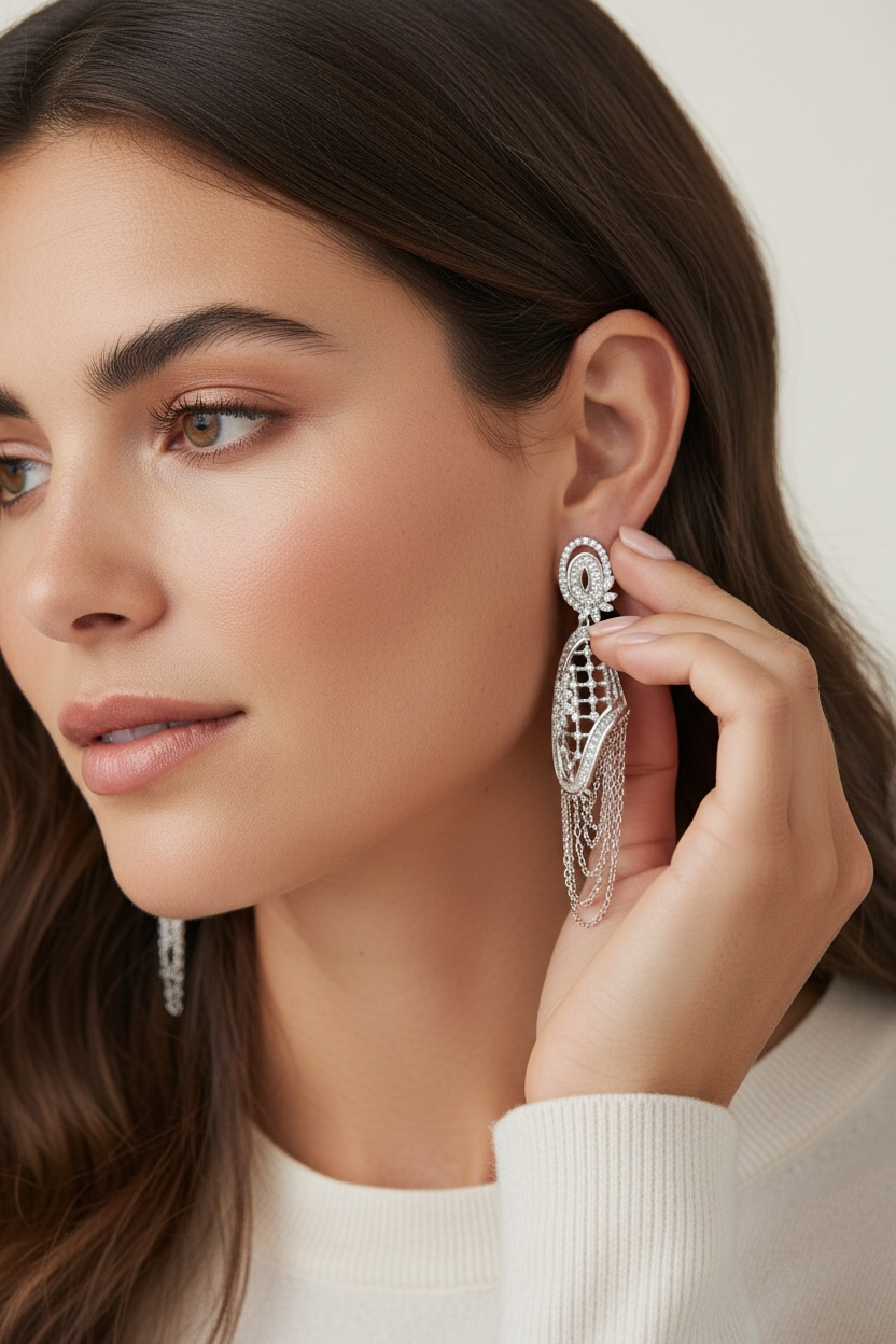 ANIRA Long Danglers with flowers on Pure 925 Silver