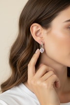 AURI Pink Heart Solitaire Diamond Studded Hanging Earrings on Pure 925 Silver