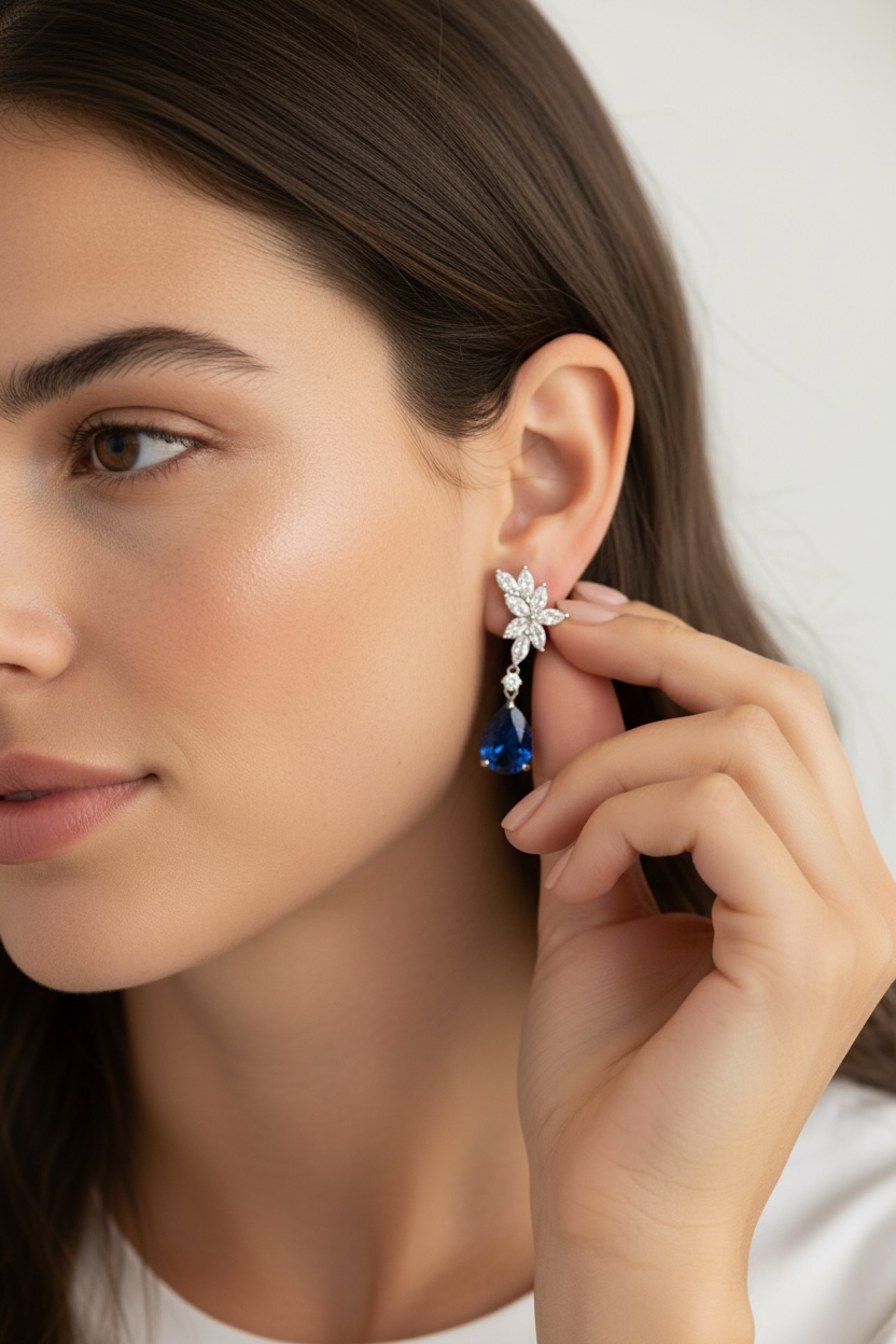 DALIA Diamond and Sapphire Earrings on pure 925 Silver