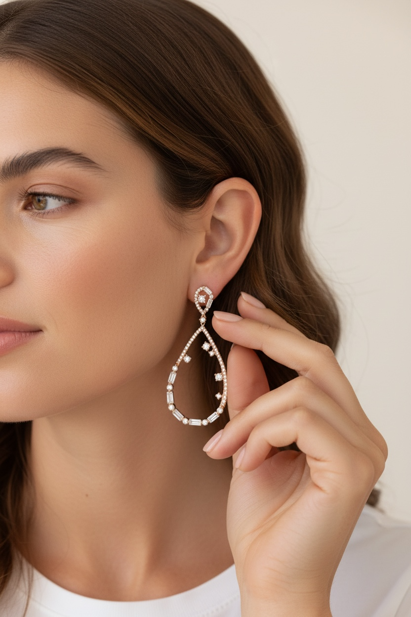 Champagne Gold drop Earrings on pure 925 Silver