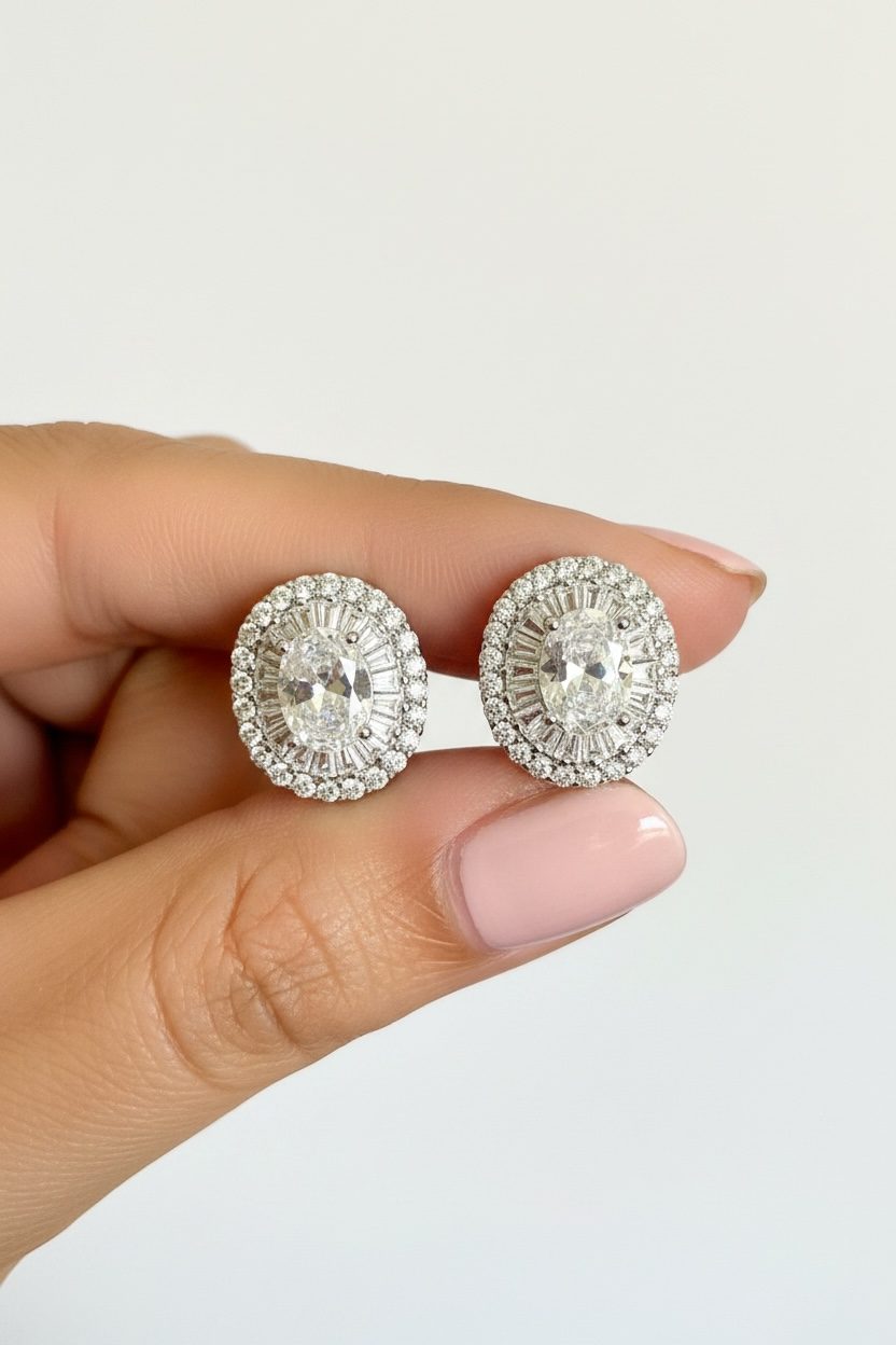 ROVA Oval Solitaire Studs on Pure 925 Silver