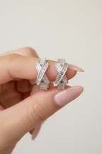 Premium American Diamond Baguette Studded Classic CARA Hoops on Pure 925 Silver