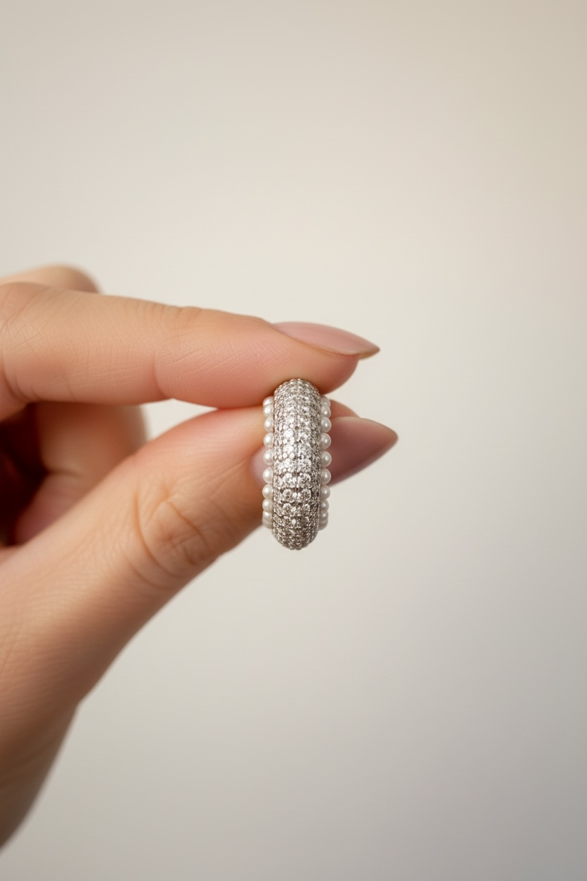 Premium Micro Setting American Diamond and Pearl TIARA Huggie Hoops on Pure 925 Silver