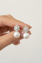 LIRA Fresh Water Pearl and Diamond Studs on pure 925 Silver