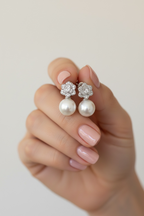 LIRA Fresh Water Pearl and Diamond Studs on pure 925 Silver