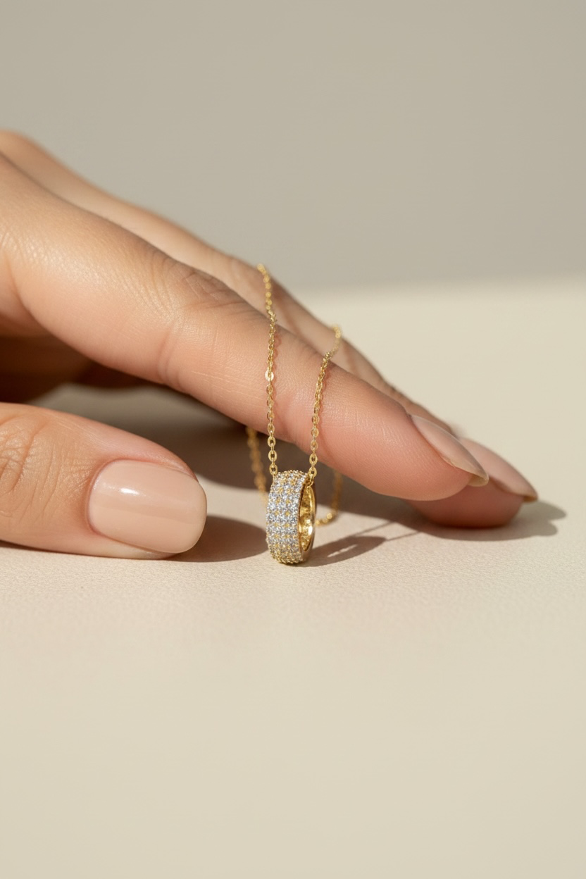 18k Gold Finish Arlo Ring Pendant with Chain on Pure 925 Silver