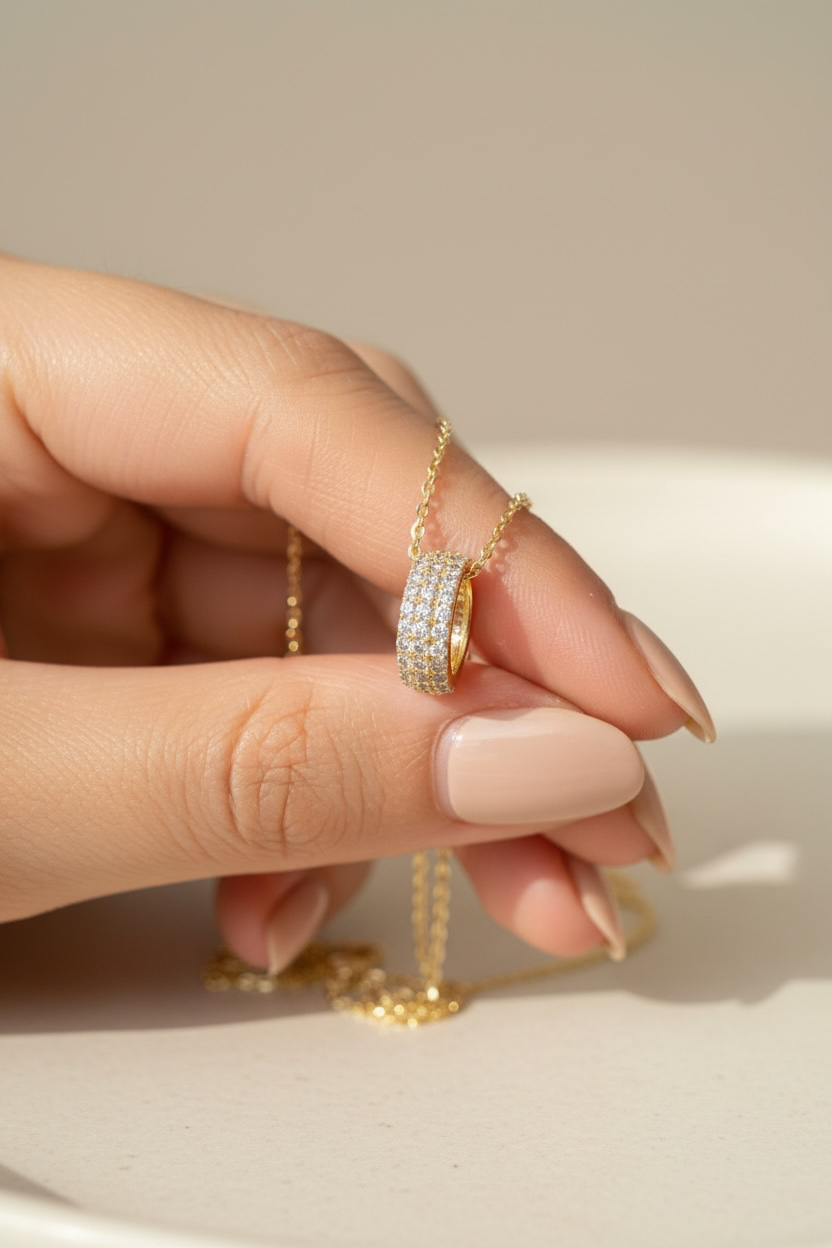 18k Gold Finish Arlo Ring Pendant with Chain on Pure 925 Silver