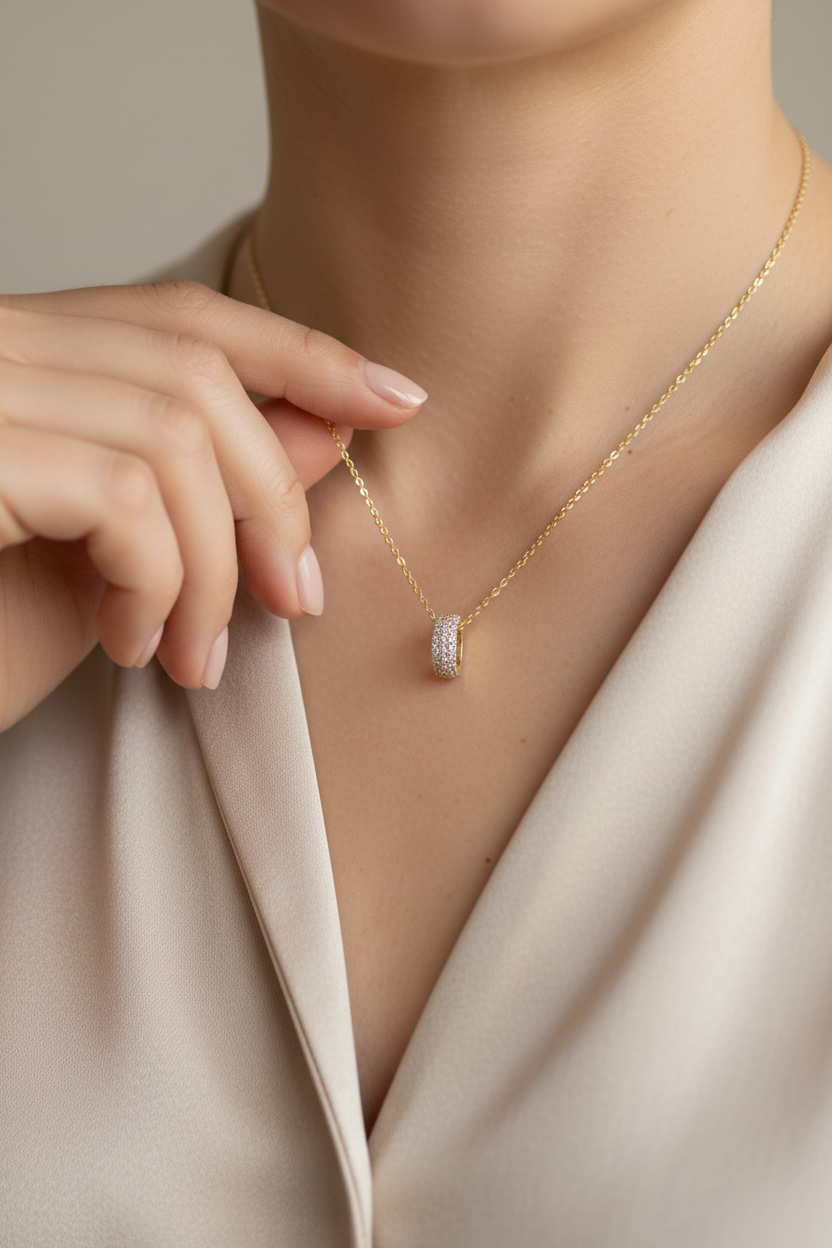 18k Gold Finish Arlo Ring Pendant with Chain on Pure 925 Silver