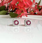 Square Ruby Studs on Pure 925 Silver