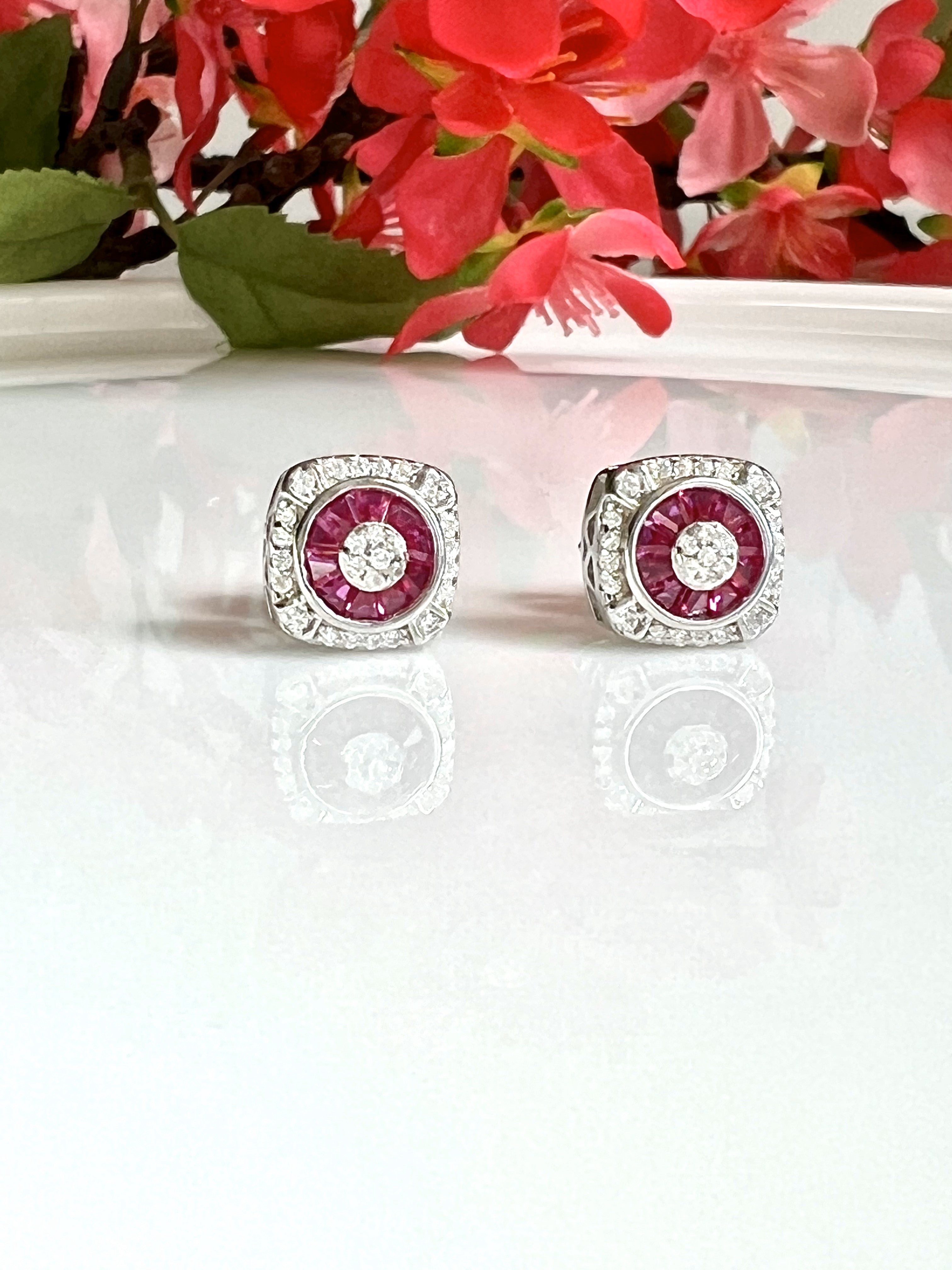 Square Ruby Studs on Pure 925 Silver