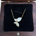 18K Gold Finish Mother of Pearl Butterfly Seren Pendant with Chain on Pure 925 Silver